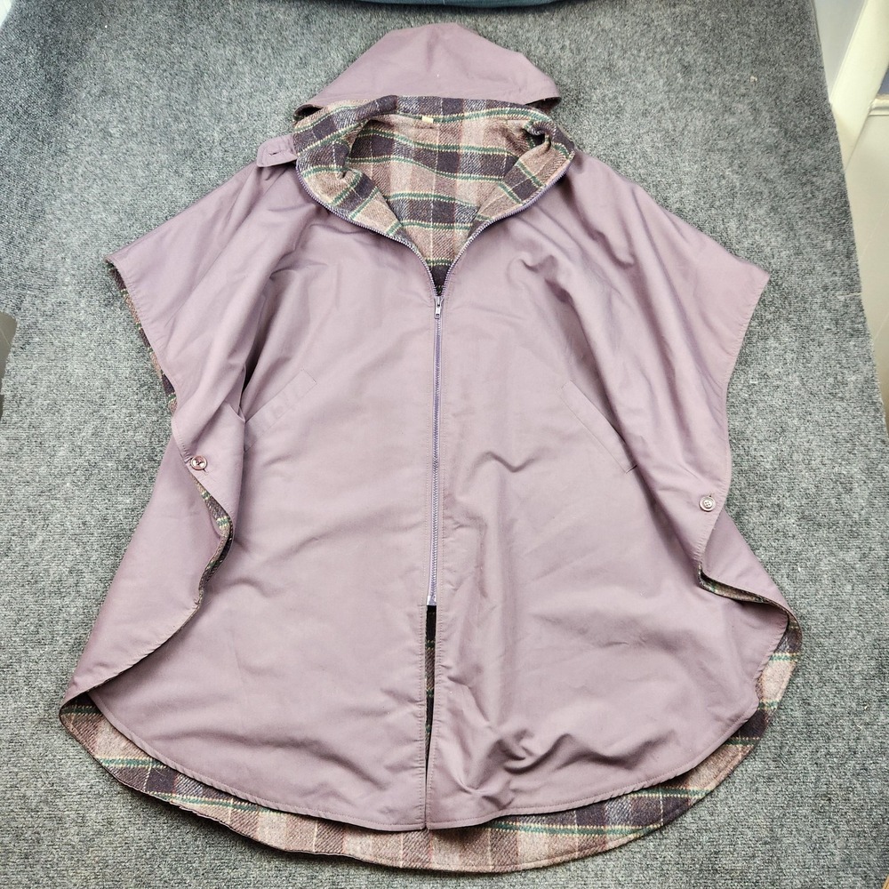 Vintage Woolrich Cape Jacket Womens One Size Purple‎ Plaid Wool Lined USA Made